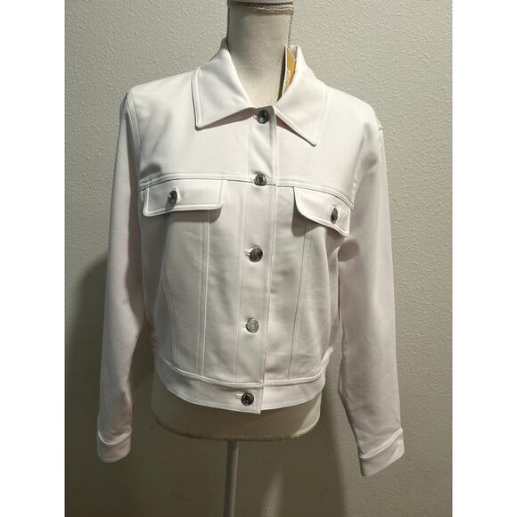 Michael Kors Basics Womens Cropped Trucker Jacket White Size XL Casual Stretch - Picture 1 of 10